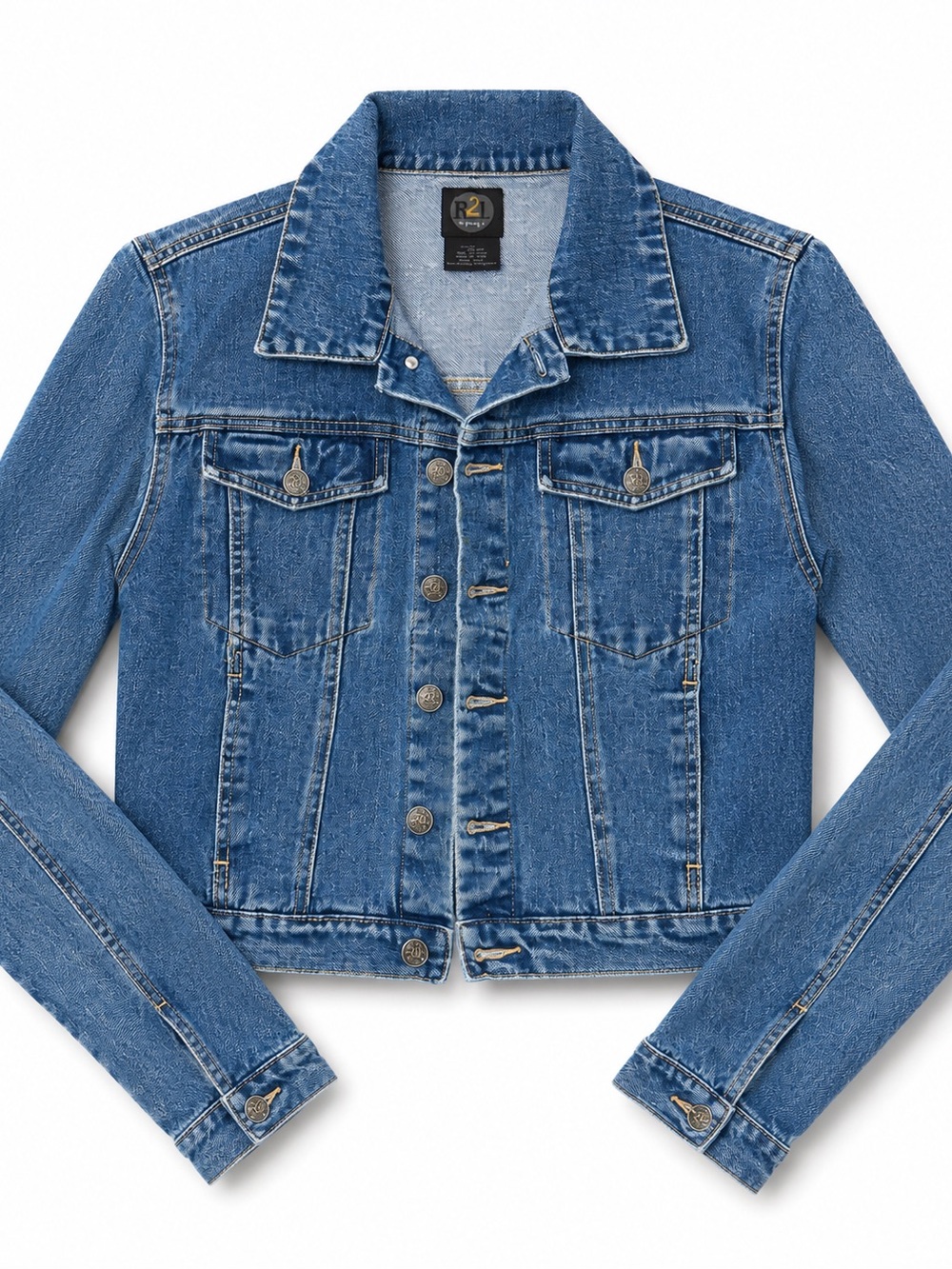 Vintage 80s Rue21 Classic Blue Denim Crop Jacket 100% Cotton